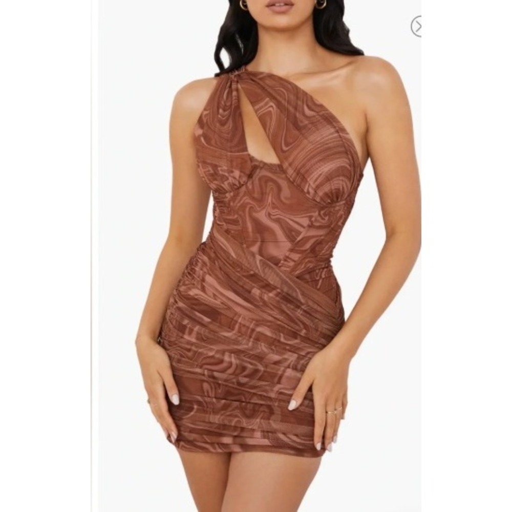 House of CB Clementine Baddie Ruched Mesh Mini Dress L Plus Cup Glam Corset